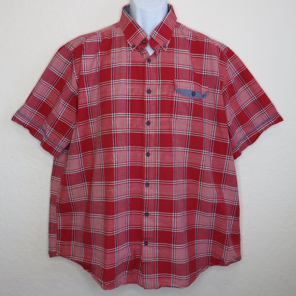 Canada C&A* Men's Short Sleeve Button Down Curved Hem Plaid Shirt~ Size‎ 2XL
